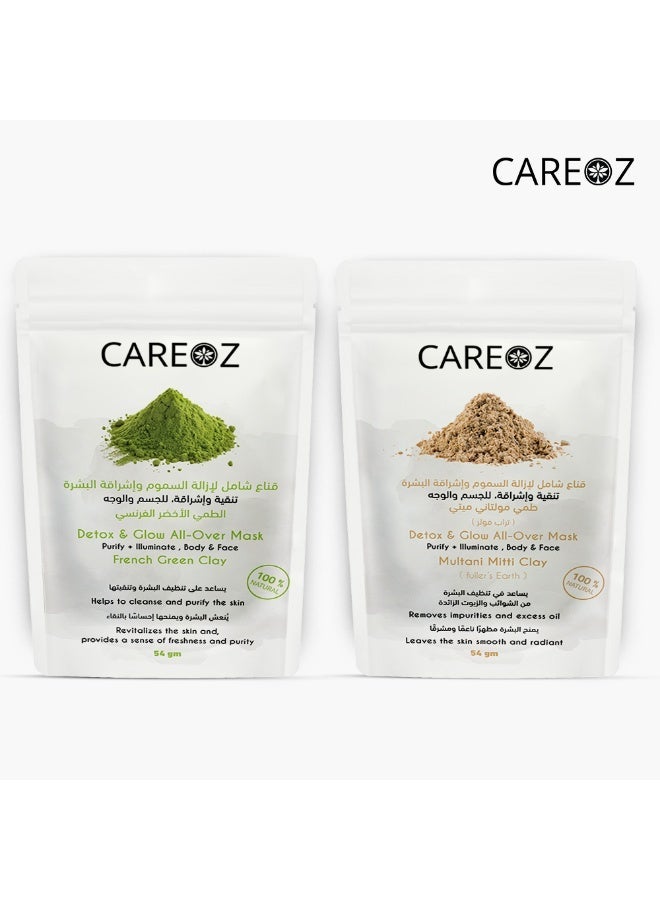 CAREOZ French Green Clay + Multani Mitti Detox & Glow Mask Duo - Image 1